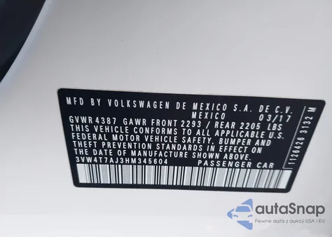 2017 Volkswagen Jetta Gli from USA, damaged, VIN 3VW4T7AJ3HM345604